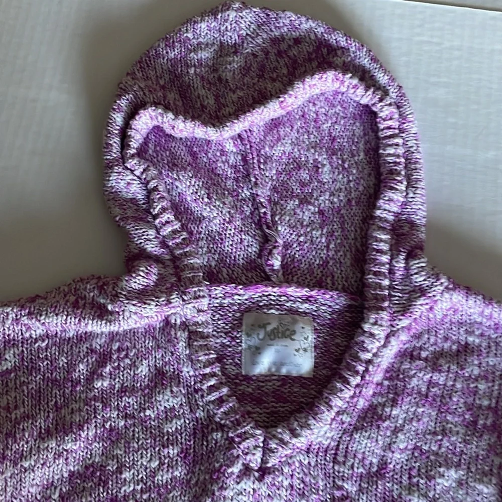 Justice purple Ombre hooded knit short sleeve sweater girls size 14